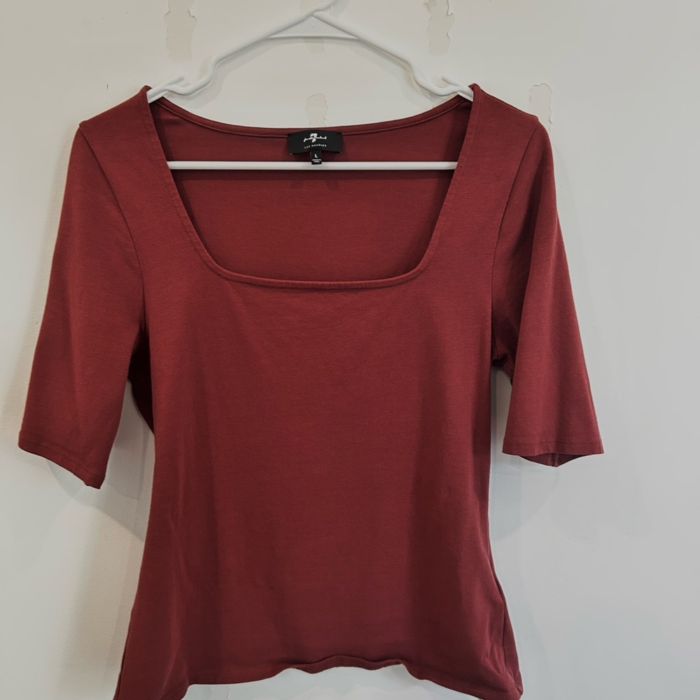 7 For All Mankind Burgundy Short Sleeve Top